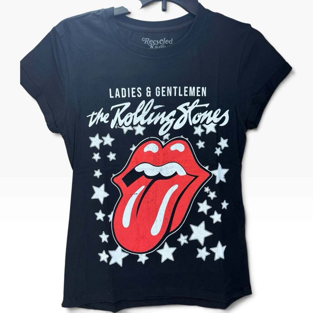 NWOT Recycled Karma The Rolling Stones Stars Black Graphic T Shirt Womens XS